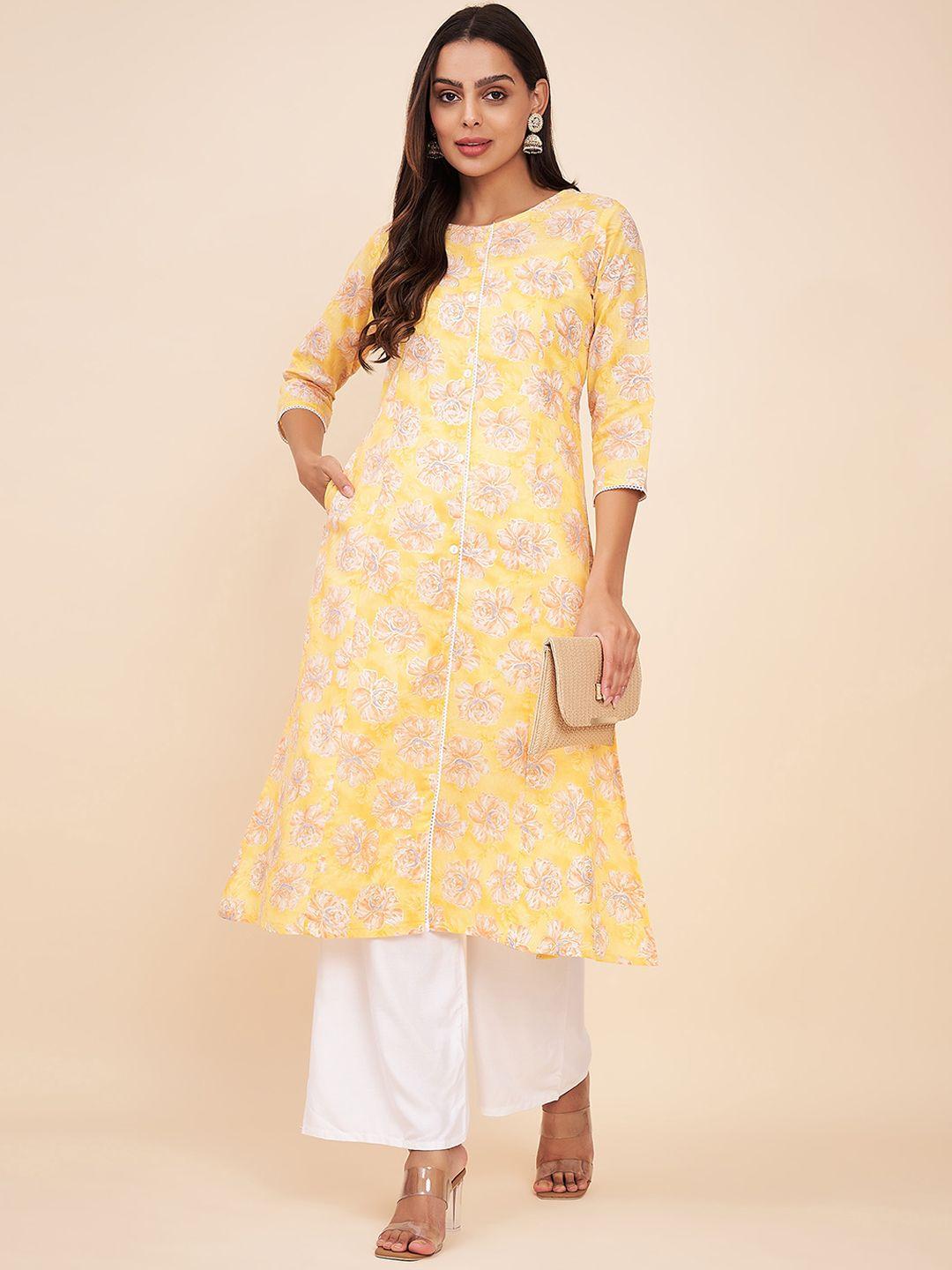 label khoj women floral printed gotta patti kurta