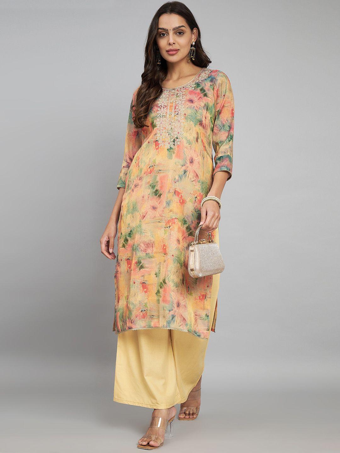 label khoj women floral printed sequinned kurta