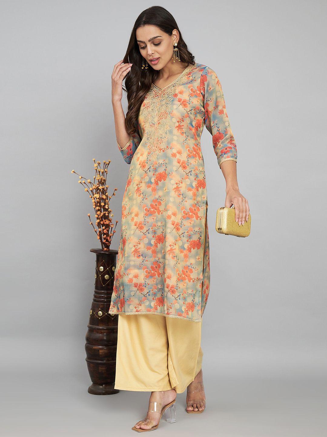 label khoj women floral printed sequinned kurta