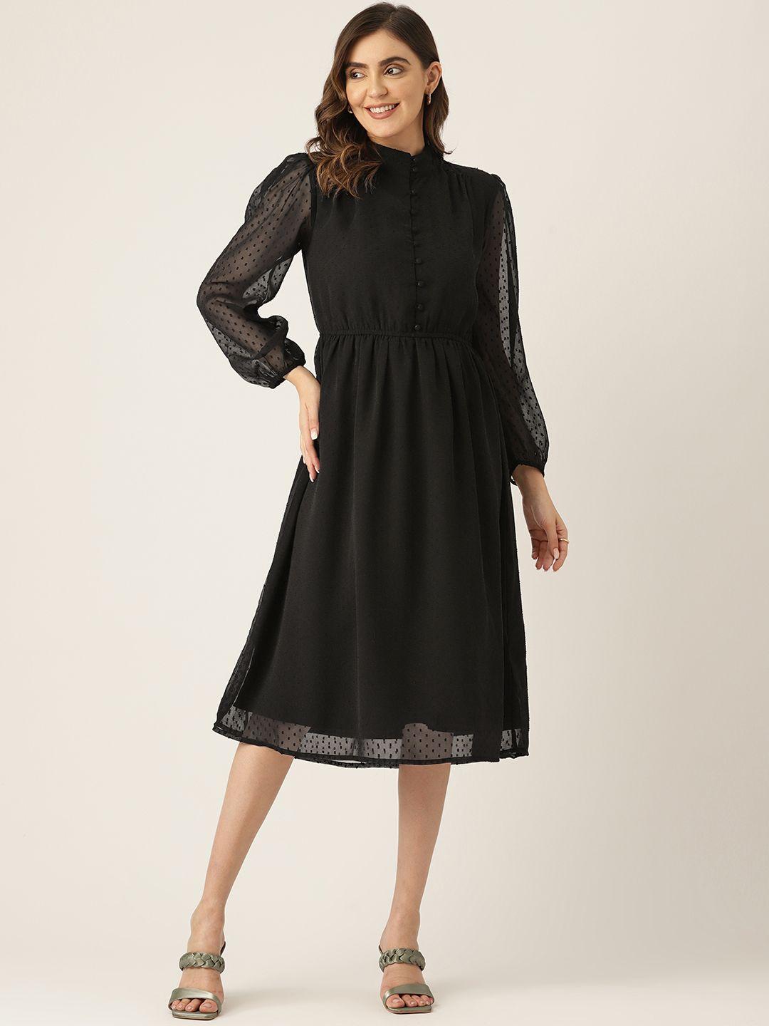 label regalia black georgette a-line midi dress