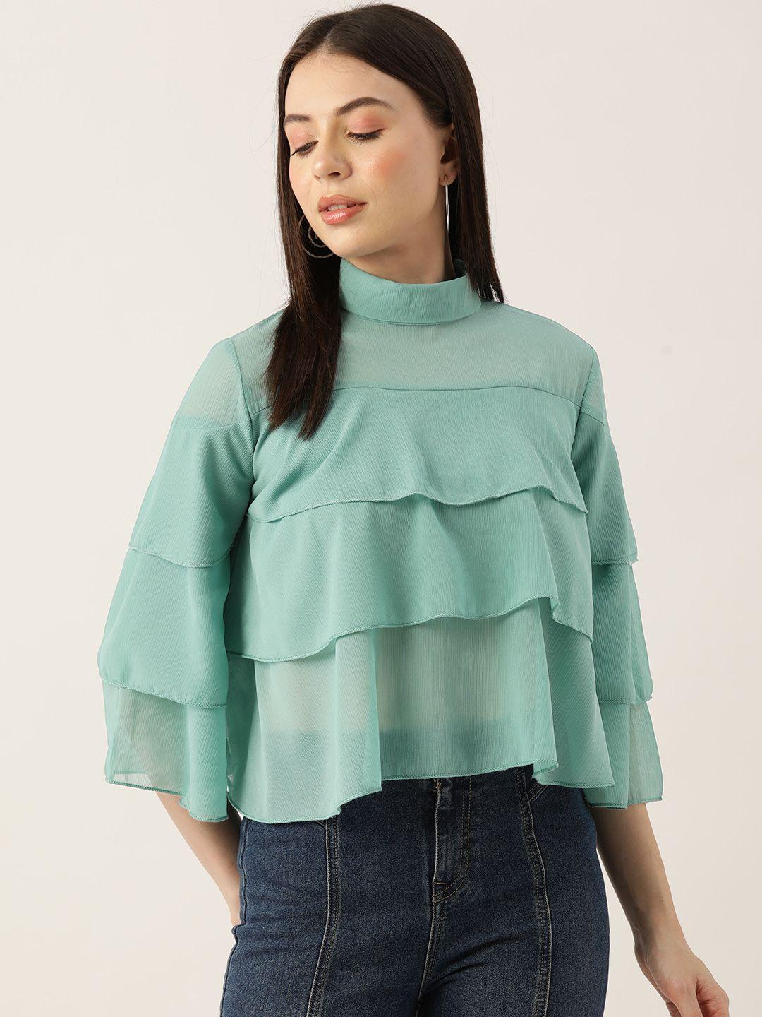 label regalia flared sleeves high neck layered chiffon top