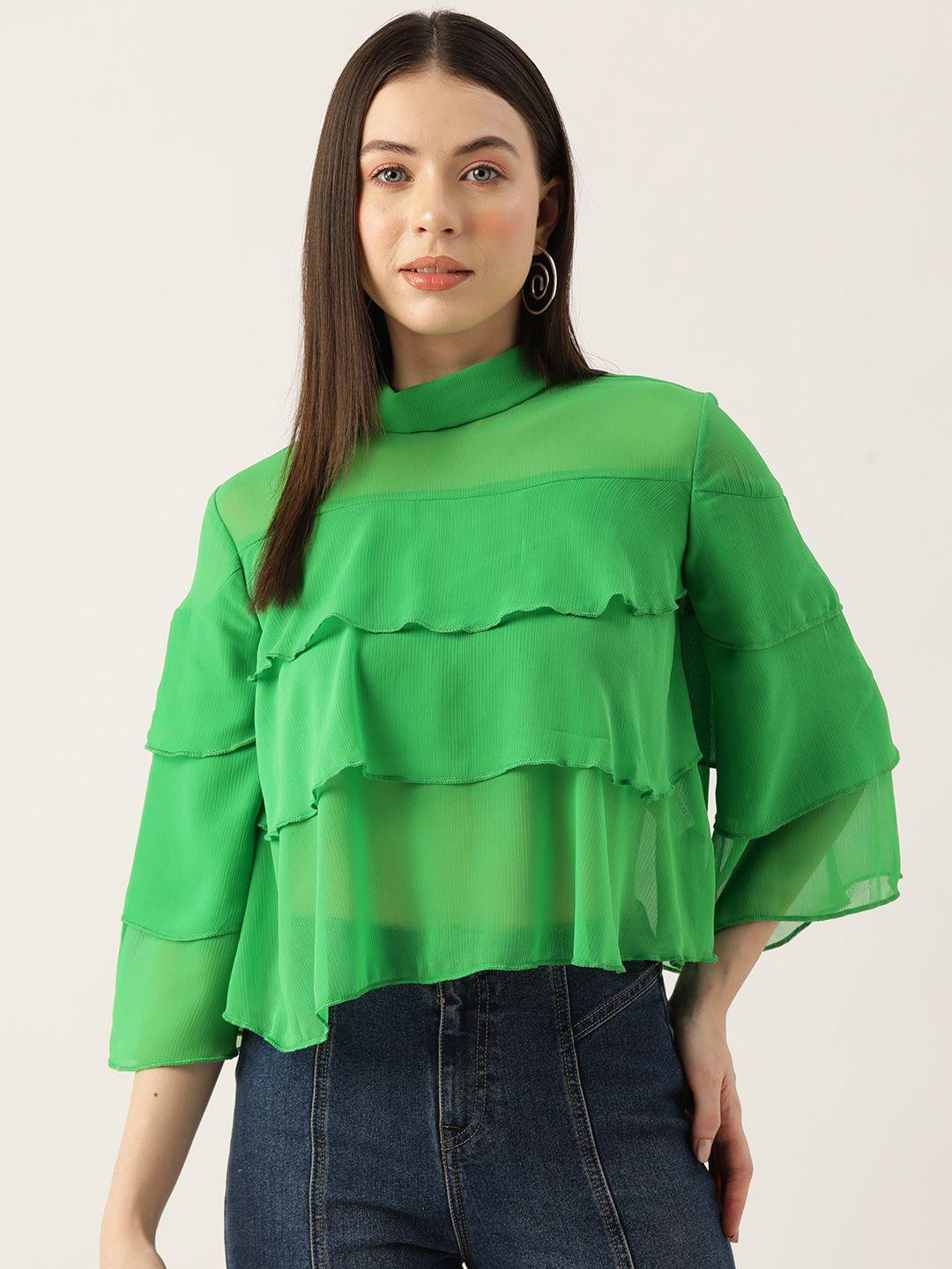 label regalia flared sleeves high neck layered chiffon top