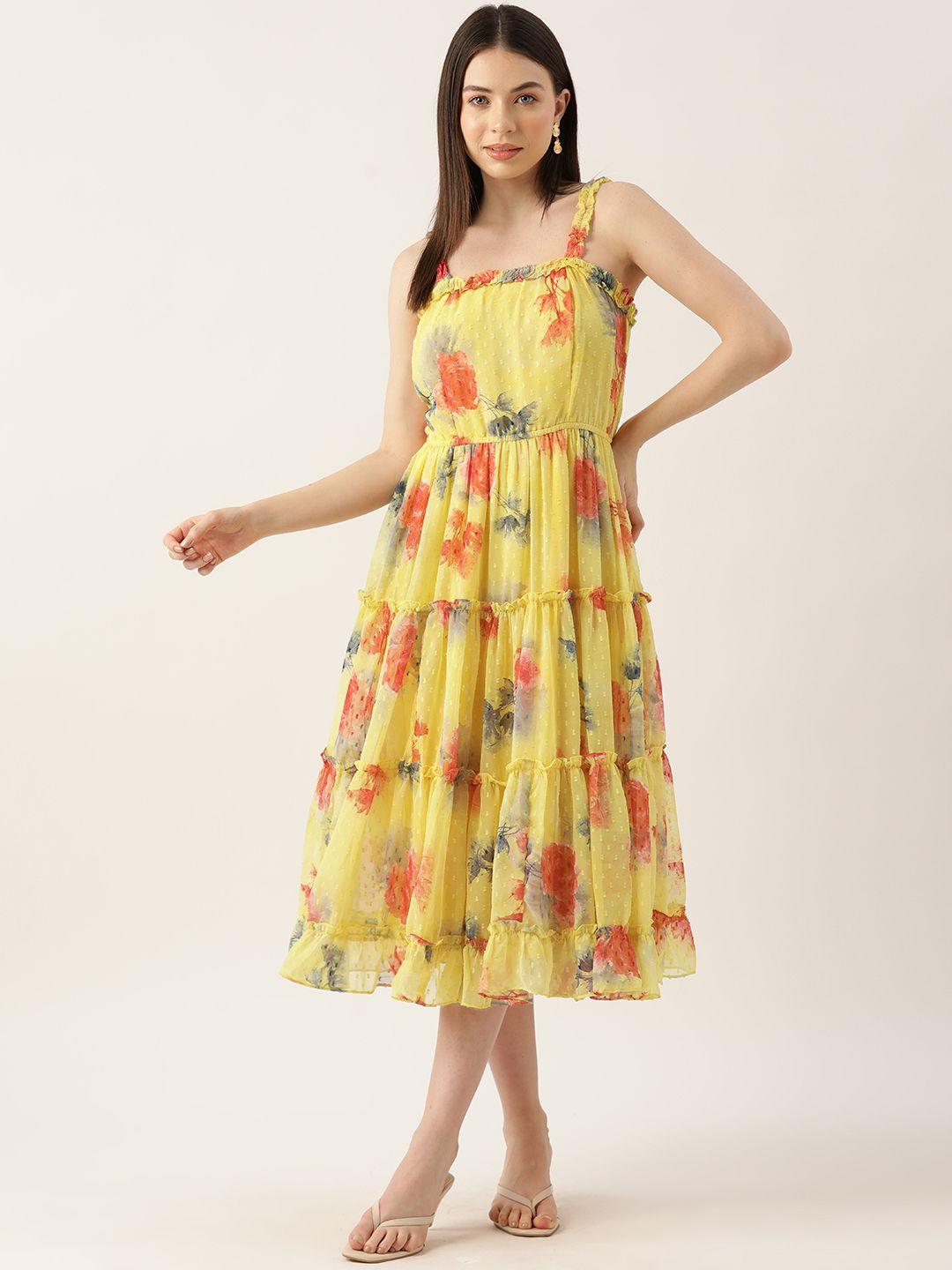 label regalia floral print georgette fit & flare midi dress