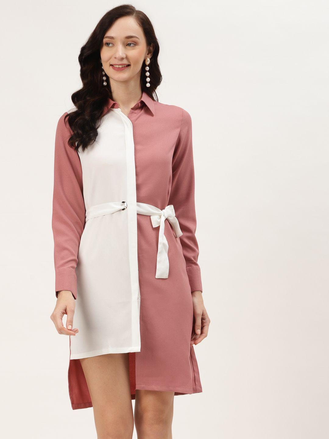 label regalia pink & white colourblocked crepe shirt dress