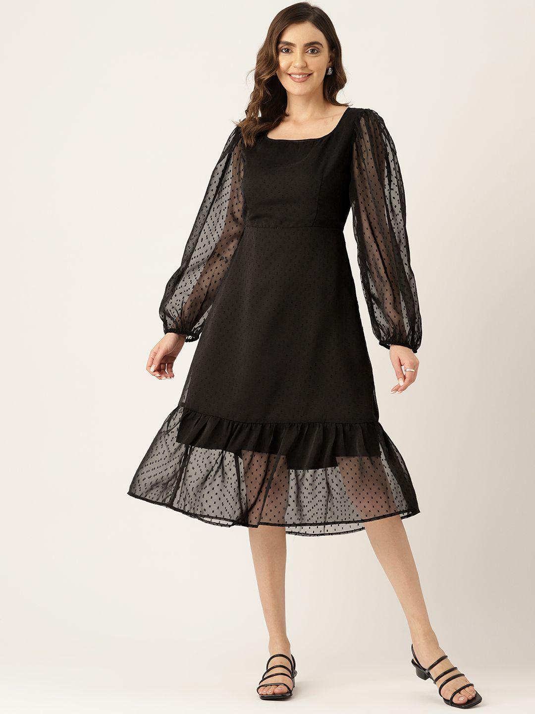 label regalia self-design puff sleeve a-line midi dress