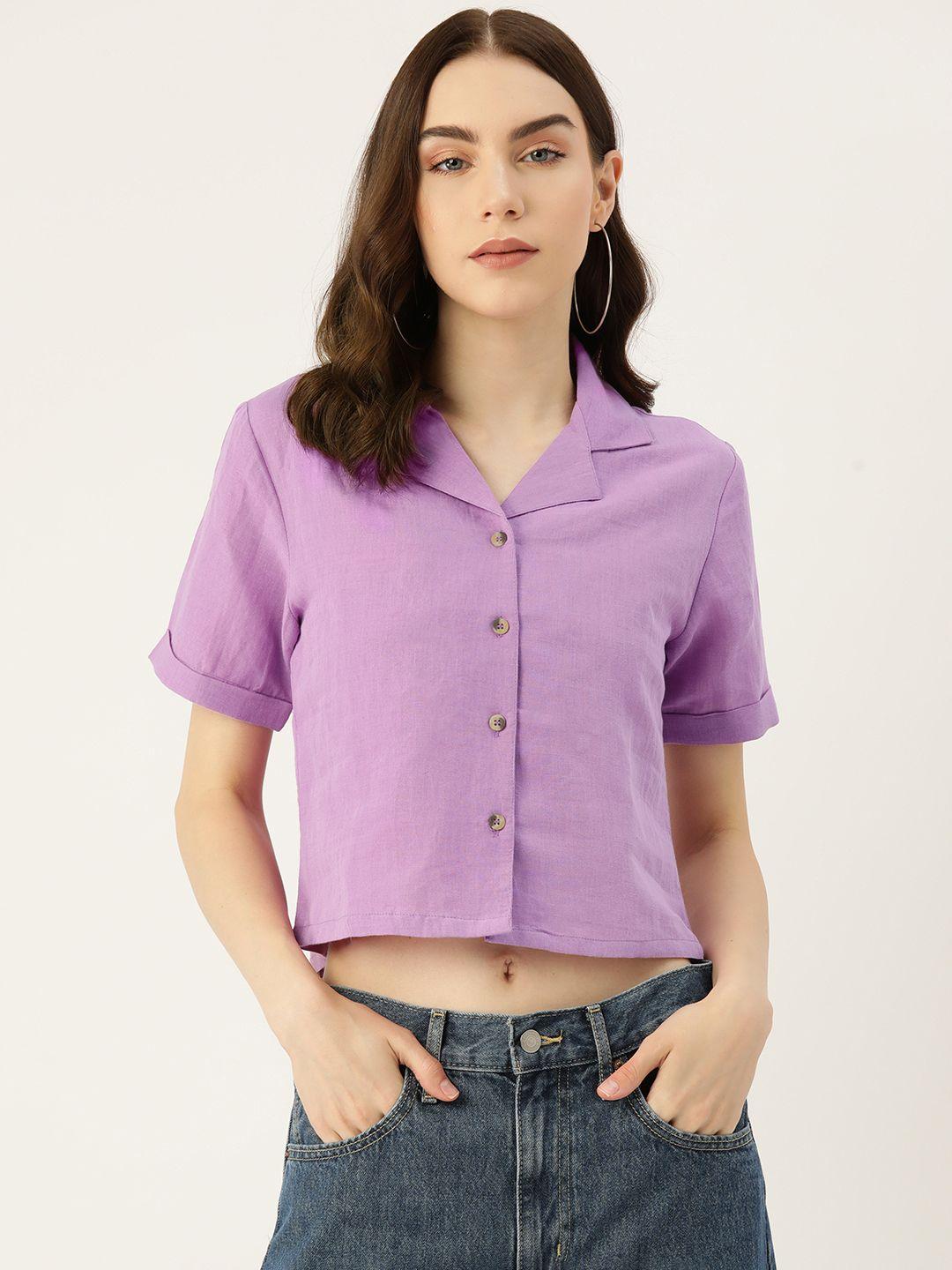 label regalia women opaque linen blend cropped casual shirt