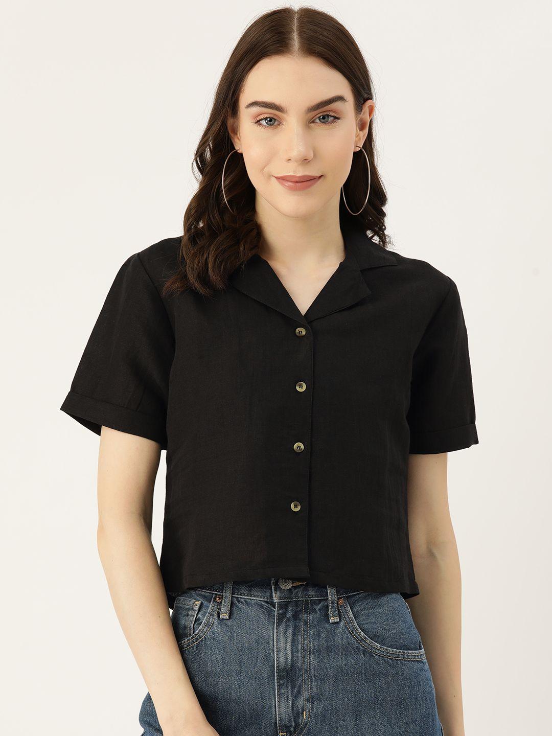 label regalia women solid opaque linen blend casual shirt
