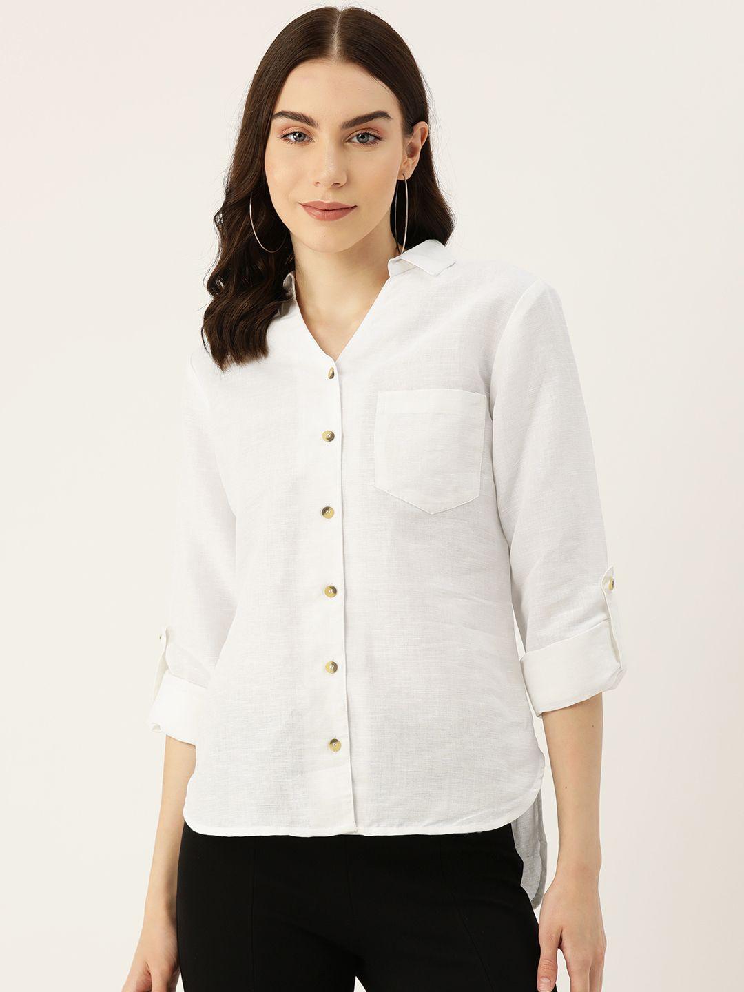 label regalia women solid opaque linen blend casual shirt