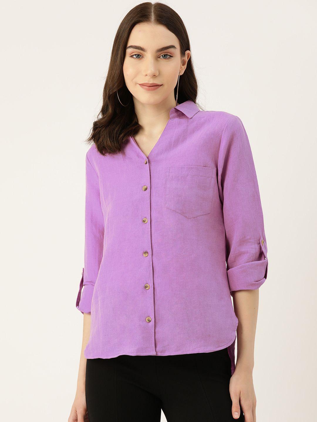 label regalia women solid opaque linen blend casual shirt
