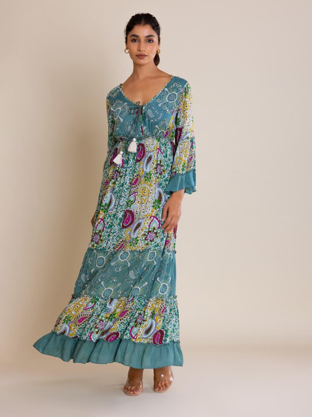 label reyya ethnic motifs printed a-line maxi dress