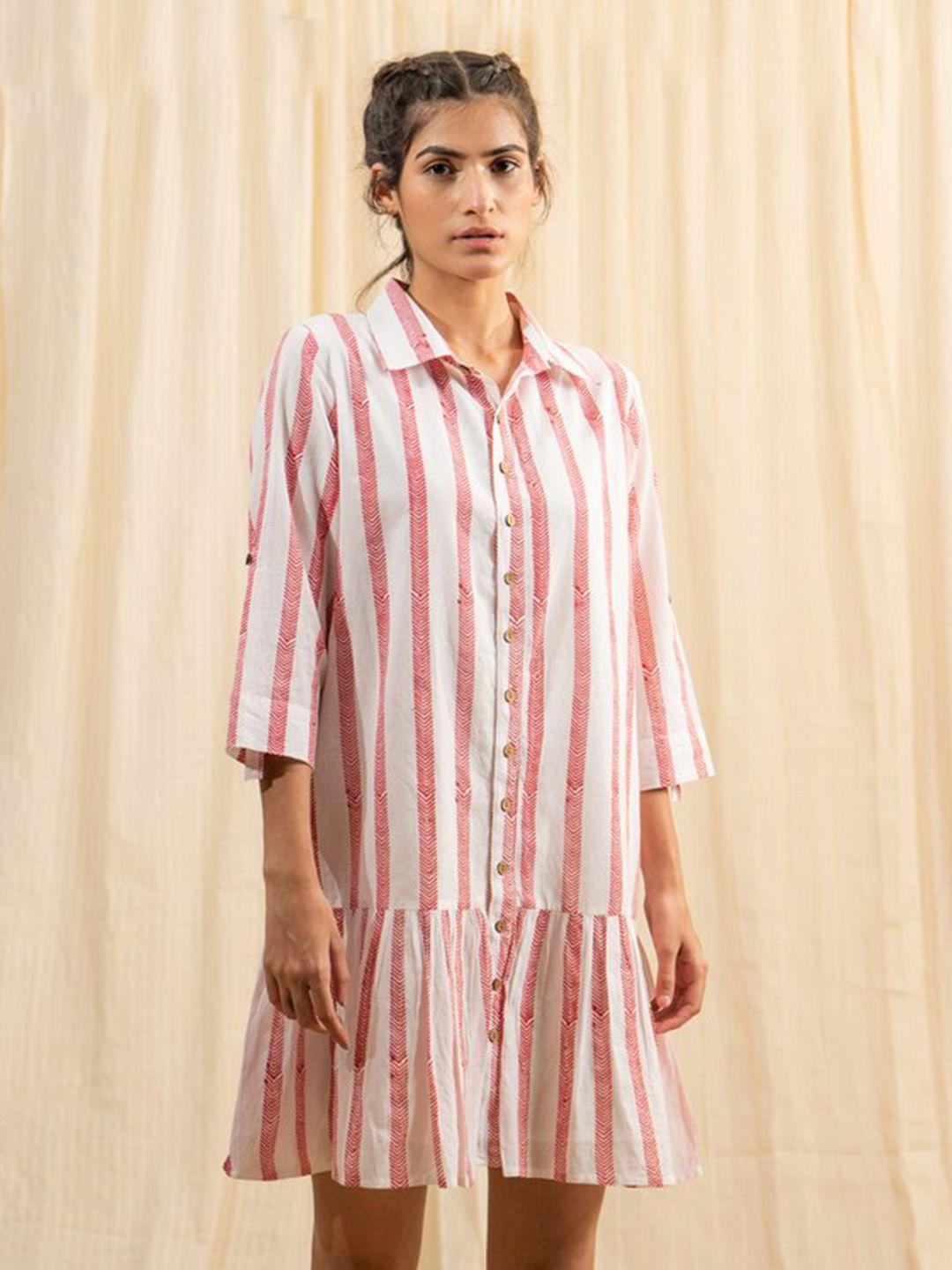 label reyya white cotton striped shirt dress