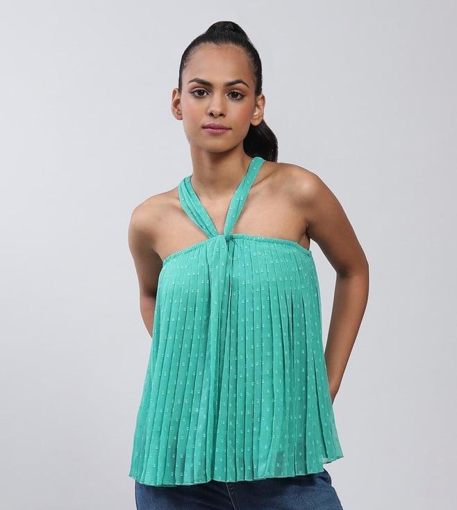 label ritu kumar aqua textured halter top