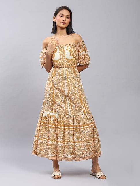 label ritu kumar beige printed maxi dress