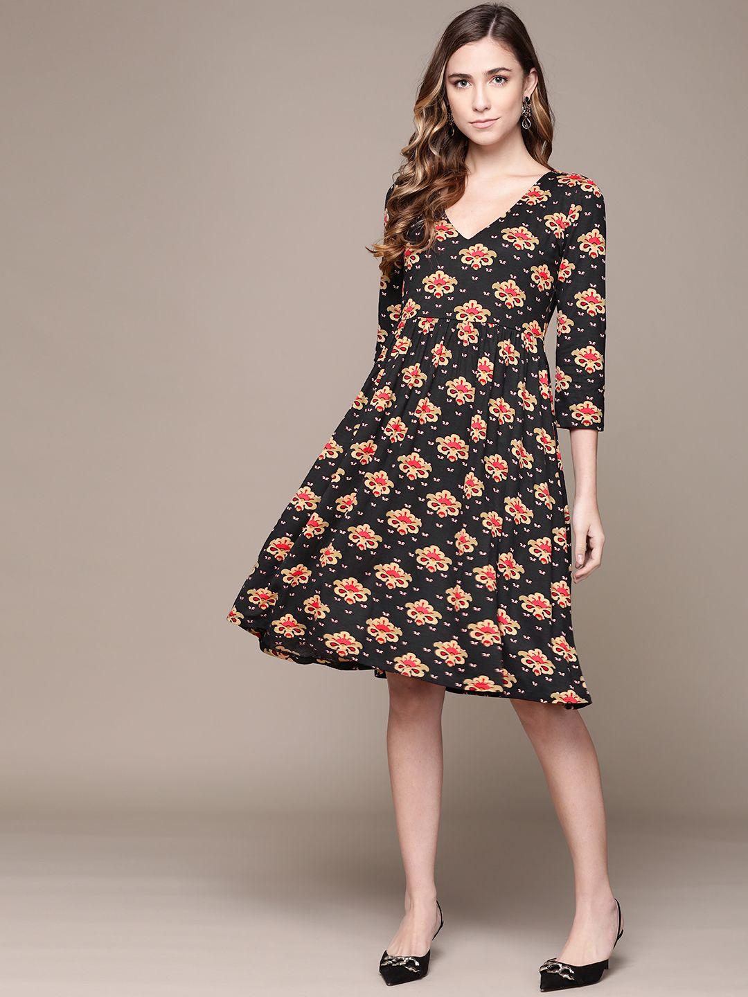 label ritu kumar black & red printed dress