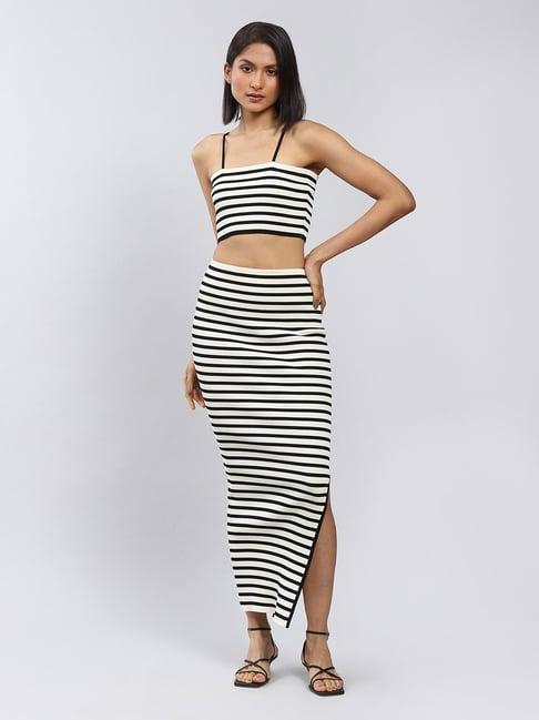 label ritu kumar black & white striped crop top with skirt