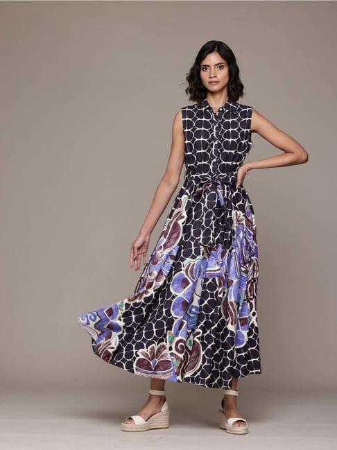 label ritu kumar black cotton printed maxi dress