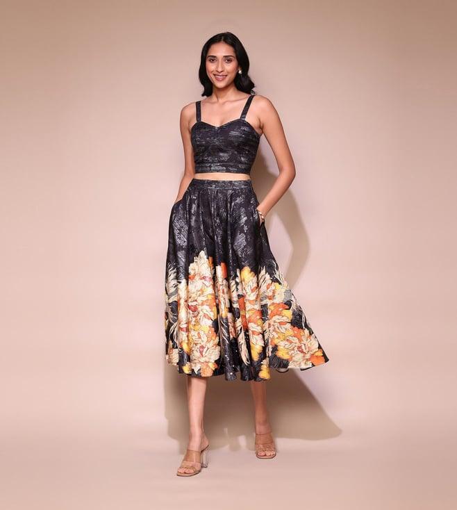 label ritu kumar black floral top with skirt co-ord set