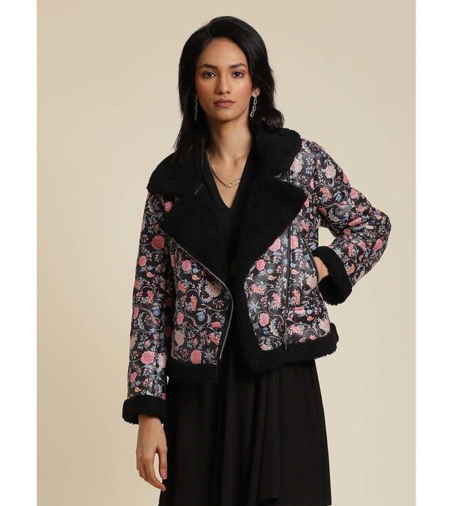 label ritu kumar black printed fur jacket