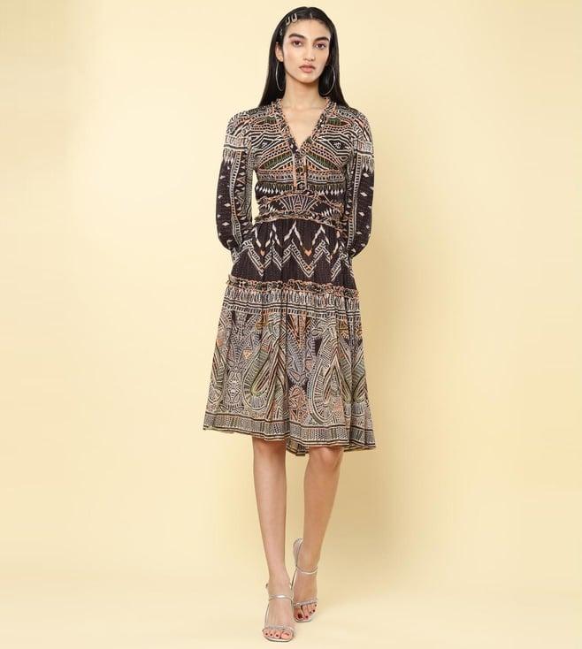 label ritu kumar black printed short dress