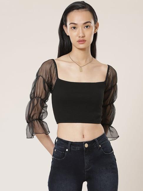 label ritu kumar black regular fit crop top