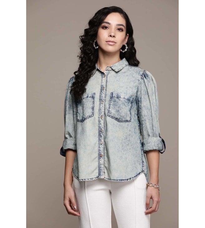 label ritu kumar blue collar neck full sleeves shirt