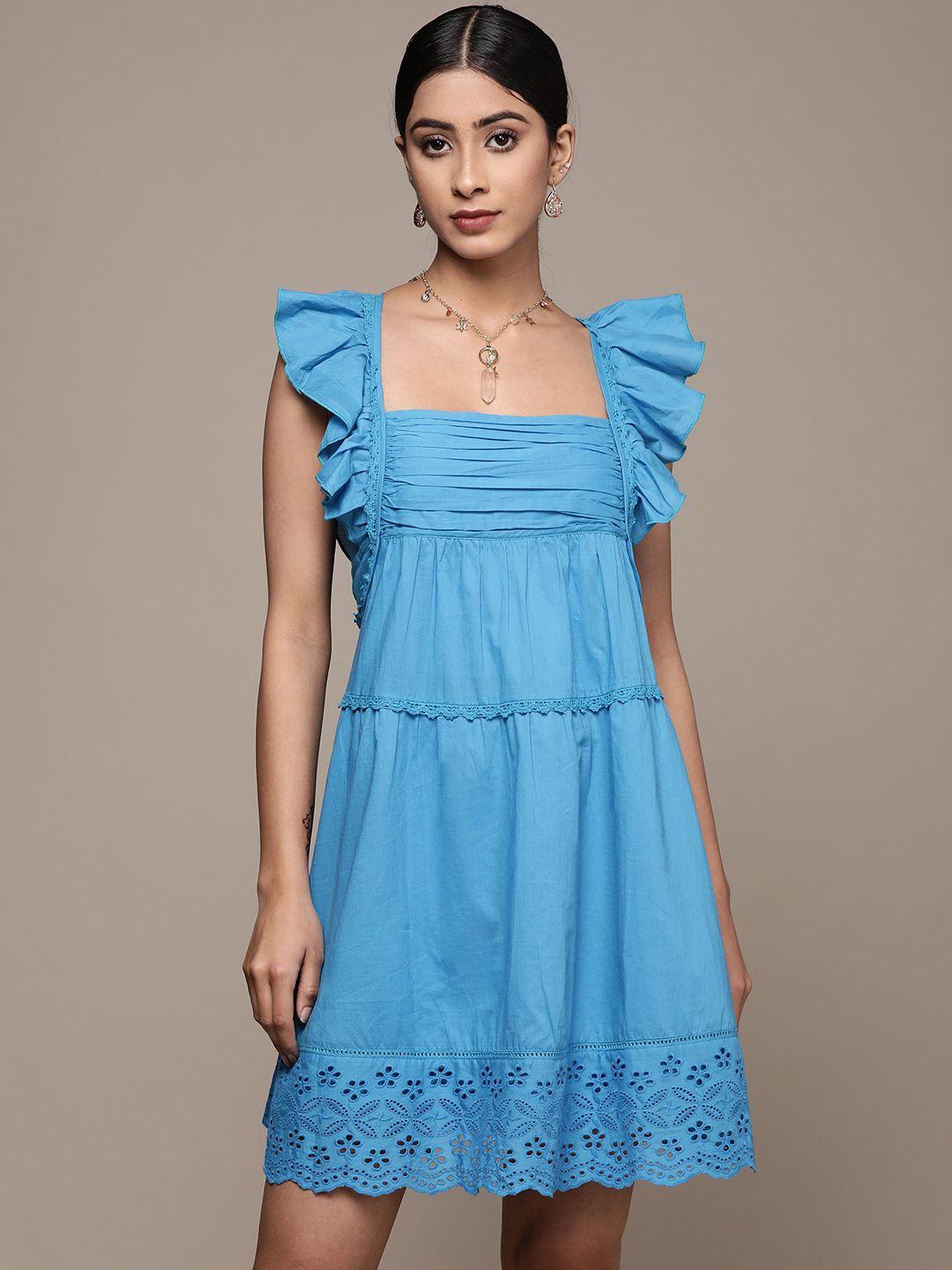 label ritu kumar blue cotton a-line dress