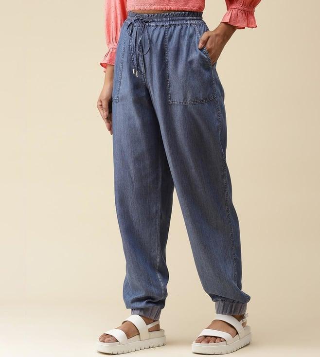 label ritu kumar blue denim joggers pants