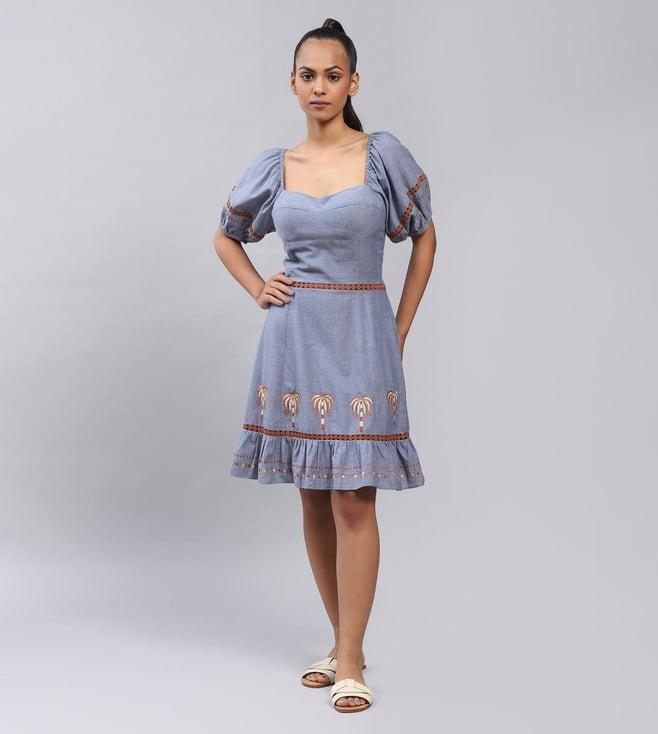 label ritu kumar blue embroidered short dress