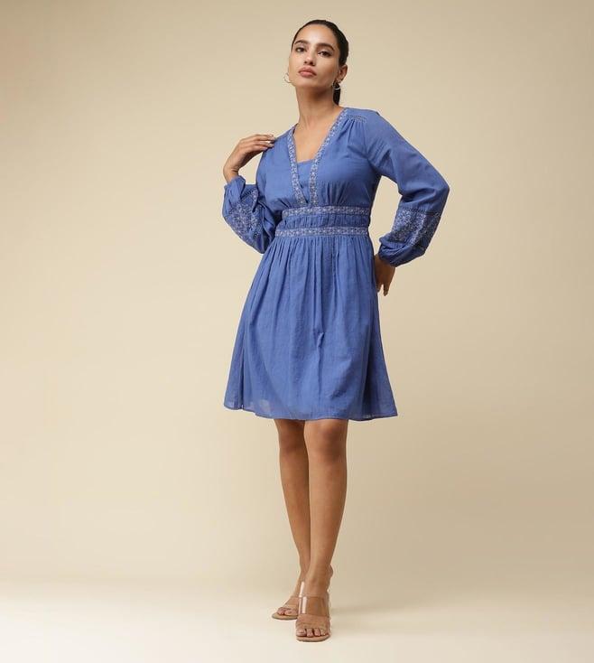 label ritu kumar blue embroidered short dress