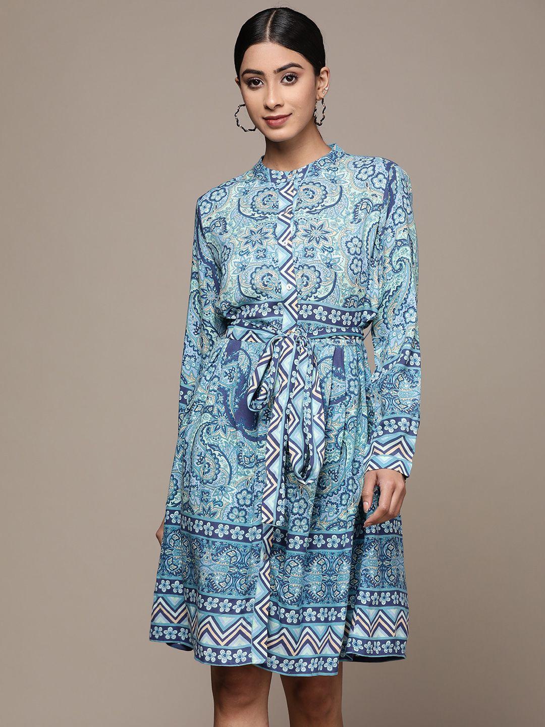 label ritu kumar blue floral a-line dress
