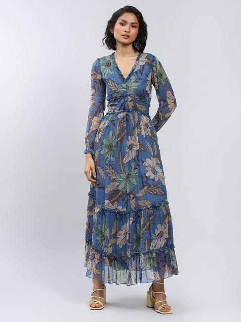 label ritu kumar blue floral maxi dress