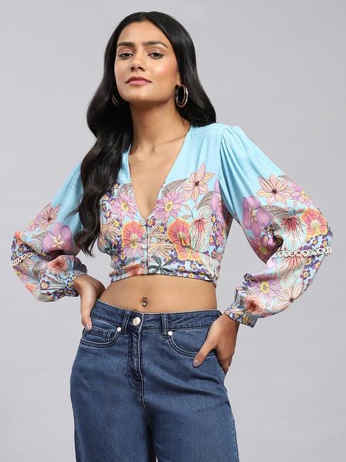 label ritu kumar blue floral print crop top