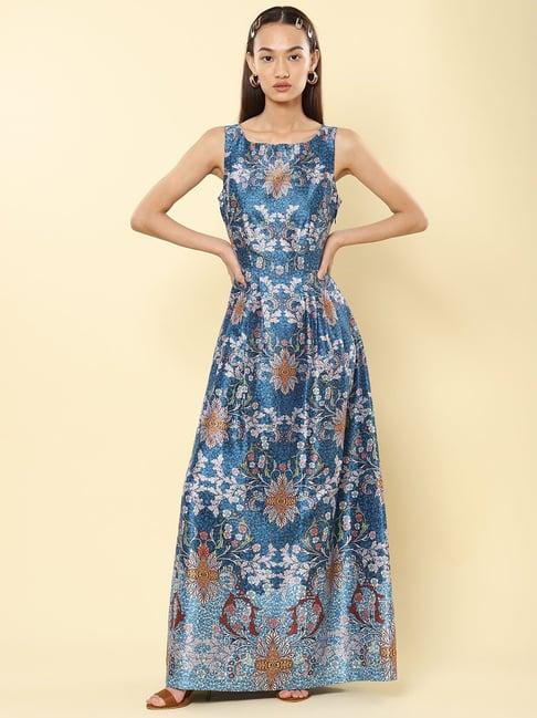 label ritu kumar blue floral print dress