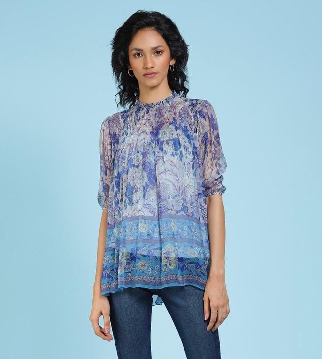 label ritu kumar blue floral print top with camisole