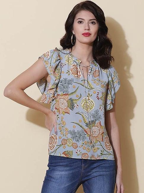 label ritu kumar blue floral print top