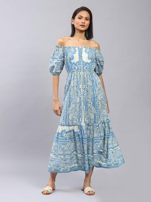 label ritu kumar blue printed maxi dress