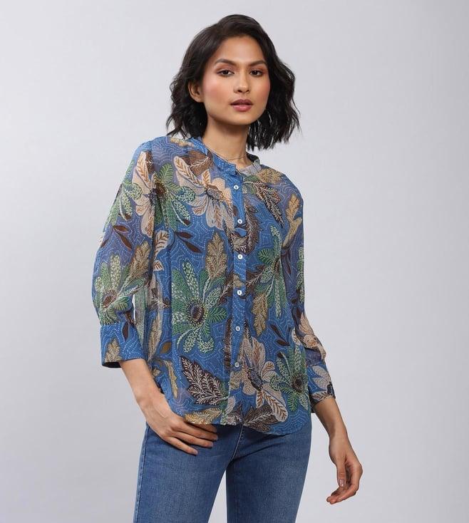 label ritu kumar blue printed shirt with inner