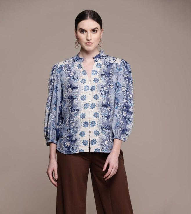 label ritu kumar blue printed shirt