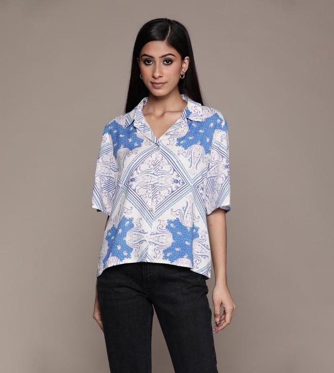 label ritu kumar blue printed shirt