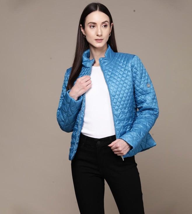 label ritu kumar blue solid puffer jacket