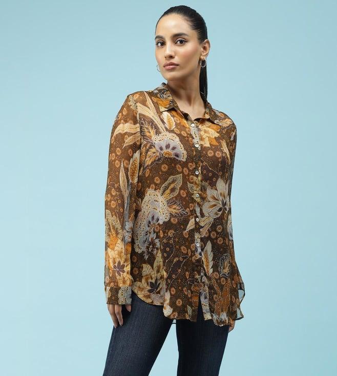 label ritu kumar brown floral printed shirt