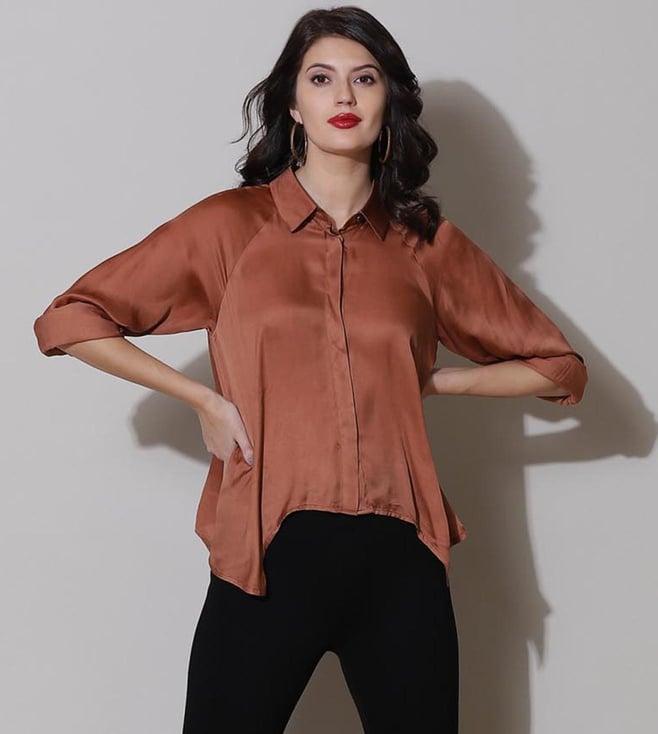 label ritu kumar brown satin shirt