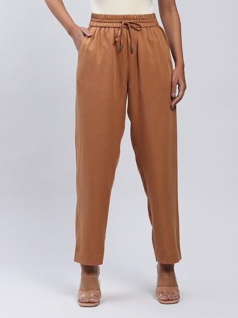 label ritu kumar brown straight fit mid rise pants