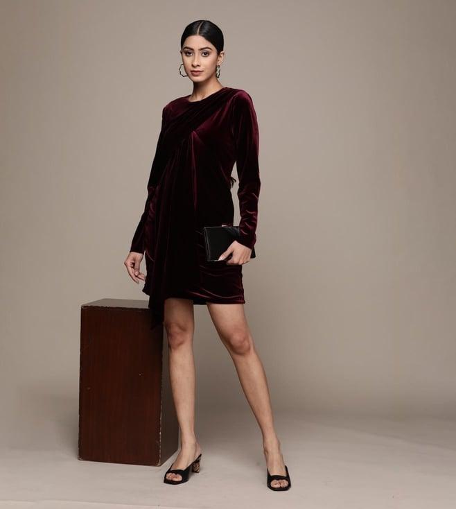 label ritu kumar burgundy velvet short dress