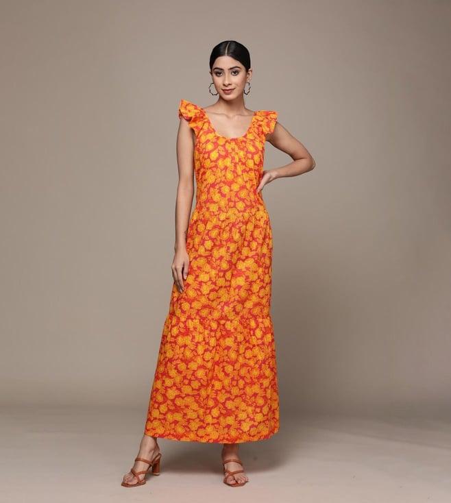 label ritu kumar coral floral print long dress