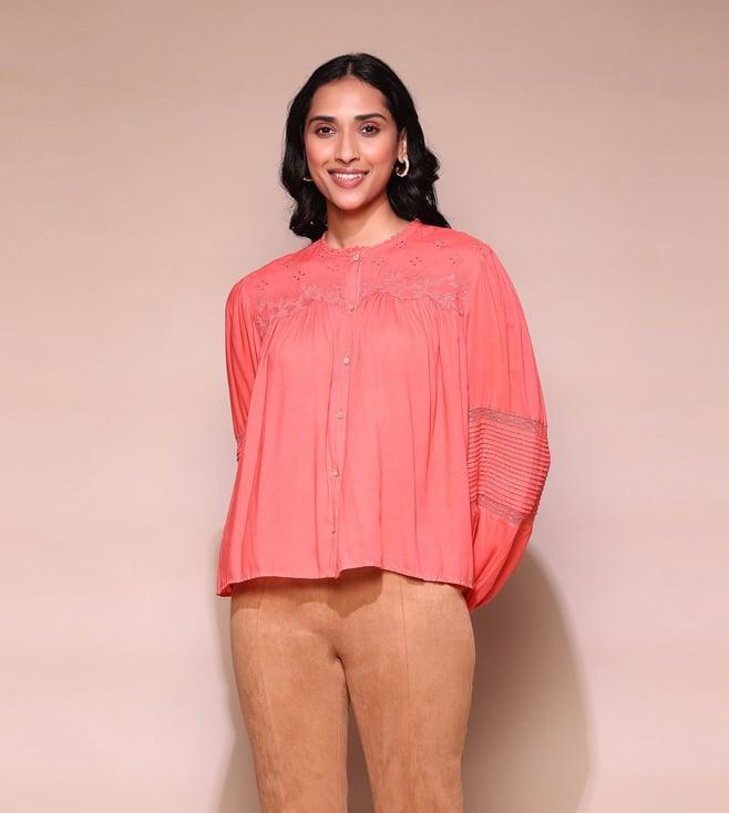 label ritu kumar coral modal shirt with lace-inserts