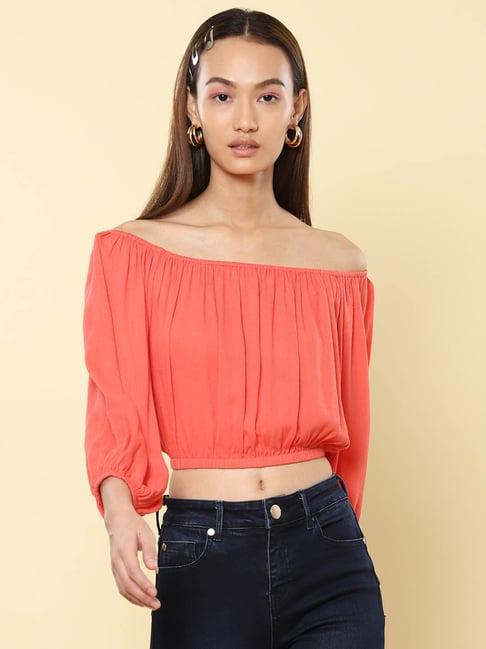 label ritu kumar coral solid crop top