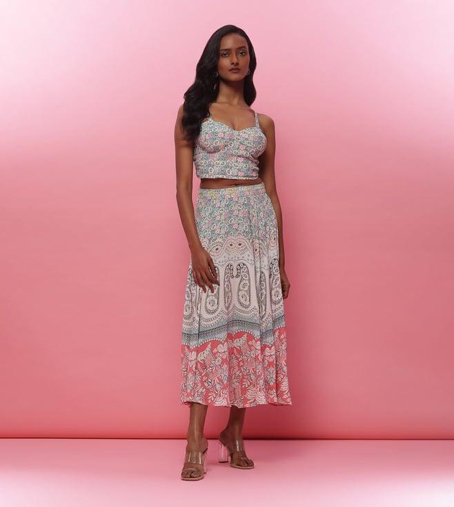 label ritu kumar ecru astra paisely print skirt with top co-ord set