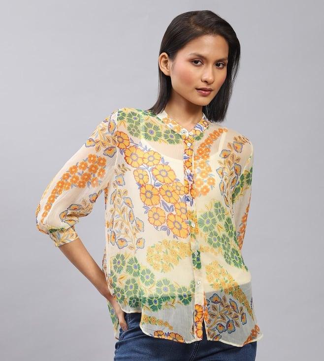 label ritu kumar ecru floral print shirt with inner