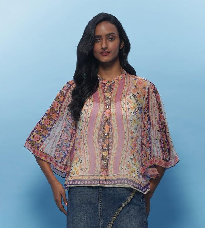 label ritu kumar ecru jillian botanic print shirt with inner